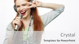  Presentation with microphone - Presentation theme with young-redhair-woman-singing background and a white colored foreground