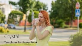  Presentation with spring tree - PPT theme having young-redhair-woman-sneezing background and a mint green colored foreground