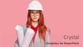  Presentation with attitude - Presentation design having young-redhead-architect-woman-wearing background and a coral colored foreground