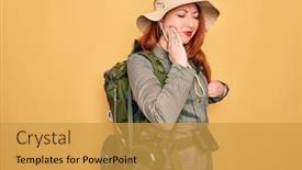  Presentation with illness - Audience pleasing PPT theme consisting of young-redhead-backpacker-woman-hiking backdrop and a yellow colored foreground