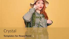 Presentation with lips mouth - PPT theme enhanced with young-redhead-backpacker-woman-hiking background and a yellow colored foreground