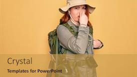  Presentation with breath - Presentation with young-redhead-backpacker-woman-hiking background and a yellow colored foreground