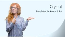 Presentation with bussines - Cool new PPT layouts with young-redhead-bussines-woman-amazed backdrop and a white colored foreground
