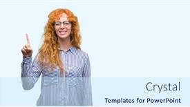  Presentation with bussines - Colorful PPT theme enhanced with young-redhead-bussines-woman-showing backdrop and a sky blue colored foreground