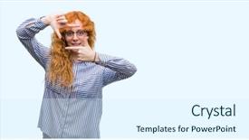  Presentation with bussines - Audience pleasing slides consisting of young redhead bussines woman smiling backdrop and a  colored foreground