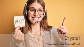  Presentation with overworked - PPT theme featuring young-redhead-call-center-agent background and a coral colored foreground