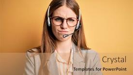  Presentation with overworked - Slide deck enhanced with young-redhead-call-center-agent background and a coral colored foreground