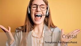  Presentation with overworked - Amazing slides having young-redhead-call-center-agent backdrop and a coral colored foreground