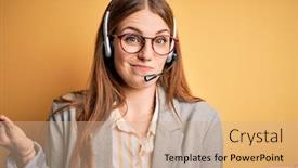  Presentation with call center - Theme with young-redhead-call-center-agent background and a coral colored foreground