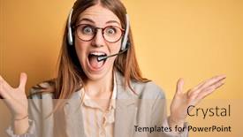  Presentation with overworked - Cool new theme with young-redhead-call-center-agent backdrop and a coral colored foreground