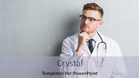  Presentation with idea - Presentation theme featuring young-redhead-doctor-man-over background and a light gray colored foreground