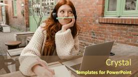  Presentation with lips - Slide deck enhanced with young-redhead-girl-in-headphones background and a tawny brown colored foreground