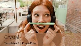  Presentation with lips - Slide deck consisting of young-redhead-girl-in-headphones background and a coral colored foreground