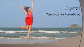  Presentation with beach - Audience pleasing PPT theme consisting of young-redhead-girl-jumping backdrop and a  colored foreground