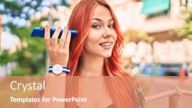  Presentation with audio - Colorful slide set enhanced with young-redhead-girl-smiling-happy backdrop and a coral colored foreground