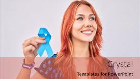  Presentation with awareness - Colorful PPT layouts enhanced with young-redhead-girl-smiling-happy backdrop and a coral colored foreground