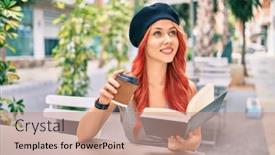  Presentation with coffee book - Colorful presentation enhanced with young-redhead-girl-wearing-french backdrop and a coral colored foreground