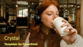  Presentation with coffee music - Slide set consisting of young-redhead-girl-wearing-sweater background and a tawny brown colored foreground