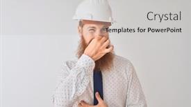  Presentation with bad breath - Presentation design having young redhead irish architect man wearing security helmet over isolated white background smelling something stinky and disgusting intolerable smell holding breath with fingers on nose bad smells background and a light gray colored foreground