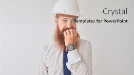  Presentation with irish - Presentation theme featuring young redhead irish architect man wearing security helmet over isolated white background looking stressed and nervous with hands on mouth biting nails anxiety problem background and a soft green colored foreground