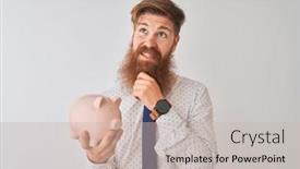  Presentation with irish - PPT layouts having young redhead irish businessman holding piggy bank over isolated white background serious face thinking about question very confused idea background and a soft green colored foreground