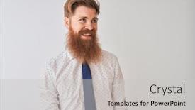  Presentation with irish - Audience pleasing presentation theme consisting of young redhead irish businessman standing over isolated white background looking away to side with smile on face natural expression laughing confident backdrop and a light gray colored foreground
