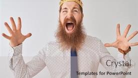  Presentation with king crown - Amazing PPT theme having young redhead irish businessman wearing crown king over isolated white background crazy and mad shouting and yelling with aggressive expression and arms raised frustration concept backdrop and a light gray colored foreground