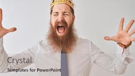  Presentation with king crown - PPT theme having young redhead irish businessman wearing crown king over isolated white background celebrating mad and crazy for success with arms raised and closed eyes screaming excited winner concept background and a light gray colored foreground