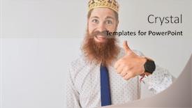  Presentation with king crown - Cool new PPT theme with young redhead irish businessman wearing crown king over isolated white background doing happy thumbs up gesture with hand approving expression looking at the camera with showing success backdrop and a soft green colored foreground