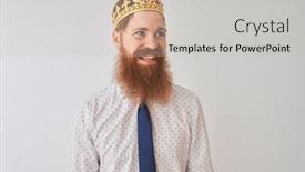  Presentation with king crown - Cool new PPT theme with young redhead irish businessman wearing crown king over isolated white background looking away to side with smile on face natural expression laughing confident backdrop and a soft green colored foreground