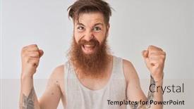  Presentation with irish - Presentation theme enhanced with young redhead irish man wearing t-shirt standing over isolated grey background celebrating surprised and amazed for success with arms raised and open eyes winner concept background and a coral colored foreground