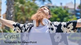  Presentation with breathing - PPT theme featuring young-redhead-man-breathing background and a light blue colored foreground