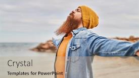  Presentation with breathing - Presentation theme having young-redhead-man-breathing background and a mint green colored foreground