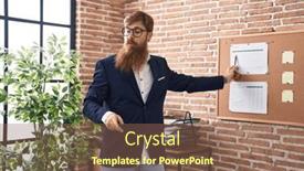  Presentation with cork - PPT layouts with young-redhead-man-business-worker background and a violet colored foreground