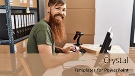  Presentation with accounting - Presentation design enhanced with young-redhead-man-business-worker background and a coral colored foreground