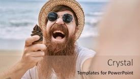  Presentation with ice cream - Presentation having young-redhead-man-eating-ice background and a coral colored foreground