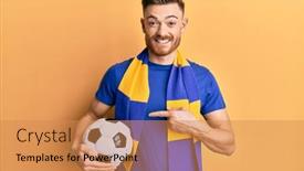  Presentation with hooligan - Slide deck with young-redhead-man-football-hooligan background and a coral colored foreground