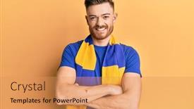  Presentation with hooligan - Colorful presentation design enhanced with young-redhead-man-football-hooligan backdrop and a coral colored foreground