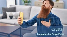  Presentation with chest pain - Presentation theme having young-redhead-man-having-telemedicine background and a ocean colored foreground