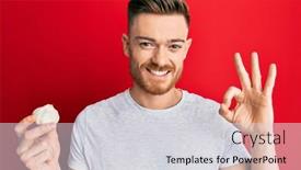  Presentation with garlic - Theme consisting of young-redhead-man-holding-fresh background and a light gray colored foreground