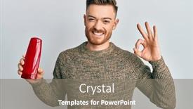  Presentation with shampoo - Colorful slide deck enhanced with young-redhead-man-holding-shampoo backdrop and a gray colored foreground