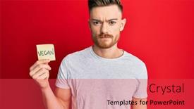  Presentation with vegan - Beautiful slides featuring young-redhead-man-holding-sticker backdrop and a red colored foreground