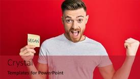  Presentation with vegan - Cool new theme with young-redhead-man-holding-sticker backdrop and a crimson colored foreground