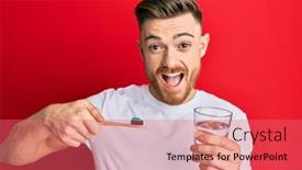  Presentation with toothpaste - PPT layouts having young-redhead-man-holding-toothbrush background and a coral colored foreground