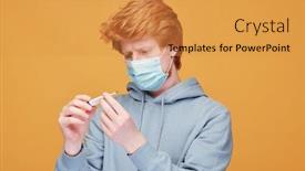  Presentation with body temperature - Presentation theme with young-redhead-man-in-mask background and a gold colored foreground
