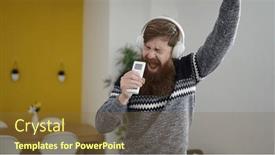  Presentation with music singing - Slides with young-redhead-man-listening background and a tawny brown colored foreground