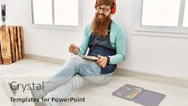  Presentation with music studio - PPT layouts consisting of young-redhead-man-listening background and a lemonade colored foreground