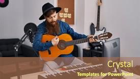  Presentation with classical music - PPT theme consisting of young-redhead-man-musician-singing background and a coral colored foreground