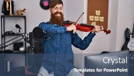  Presentation with music studio - Presentation theme with young-redhead-man-musician-smiling background and a ocean colored foreground