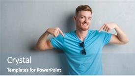  Presentation with grey - Audience pleasing presentation design consisting of young redhead man over grey backdrop and a  colored foreground